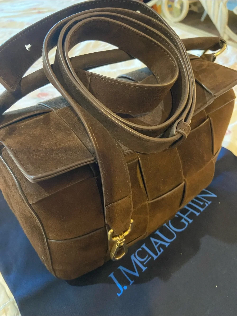 J. McLaughlin Chocolate Brown Woven Suede Messenger